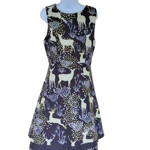 (326) Dressfo Black & Gold Reindeer Sleeveless Dress size L/US 8
